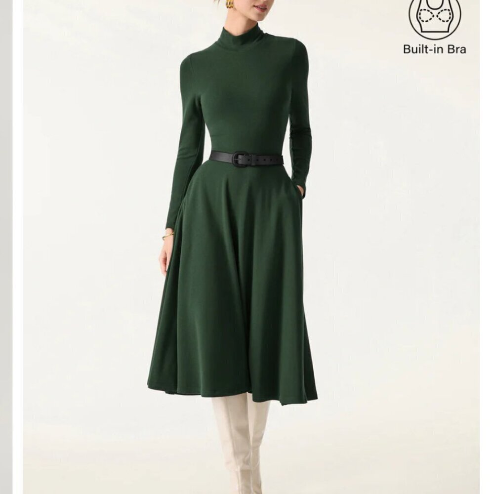 OGL ProWarm Mockneck Midi Dress with Pockets and Built-in Bra - Picture 4 of 4